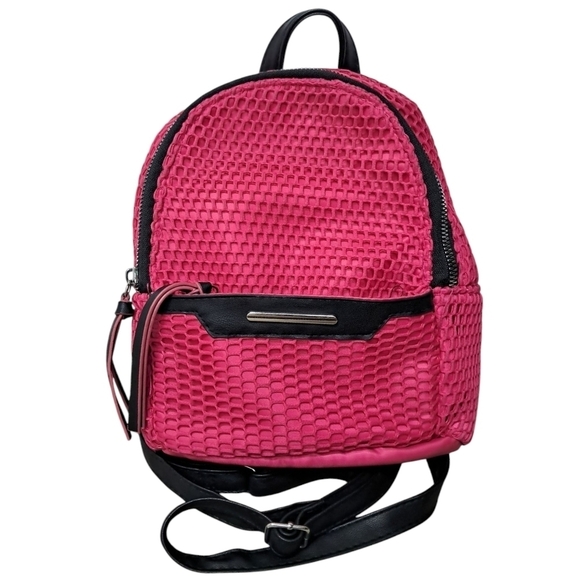 Handbags - Mesh Pink and Black Backpack with Textured Design